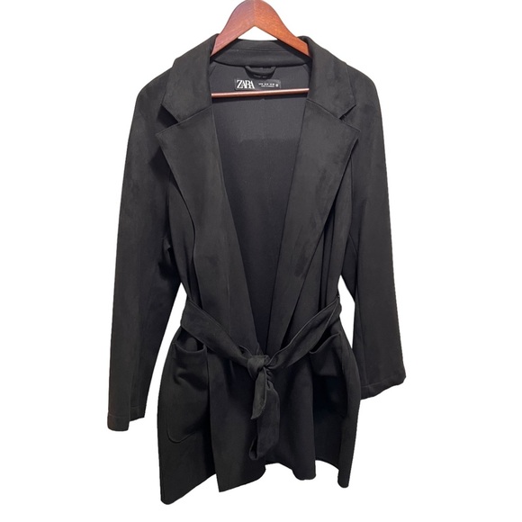 Zara Black Faux Suede Tie Front Jacket Size Medium - Picture 1 of 9